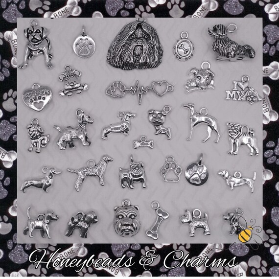 Bulk Pack of 25 Dog Themed Charms Great Selection for Crafts Jewellery  Making