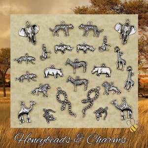 African Animal Themed Charms ~ Pack of 24 ~