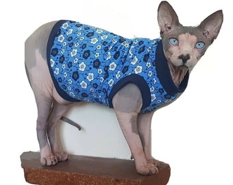 keep calm BLUE FLOWERS Sphynx cat  clothes for a cat, cat coat, top for a Sphynx cat - cat clothes, sphynx clothes,  HOTSPHYNX