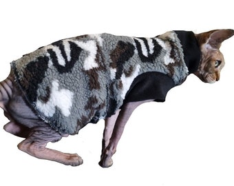 SUPER Warm Stretchy Sphynx Cat Clothes: Camo Winter Jumper