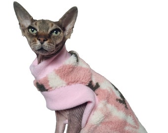 Super Warm Stretchy Sphynx Cat Clothes: Camo Winter Jumper, 1 leg hole
