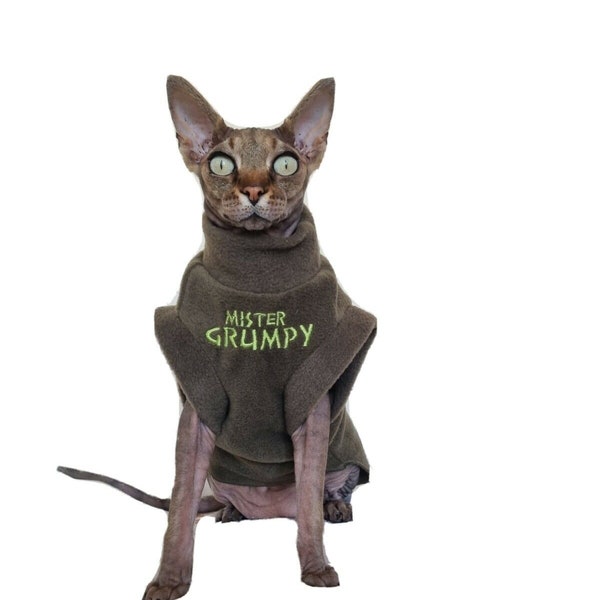 MR GRUMPY clothes for a sphynx cat,  Sphynx cat clothes, pet sweater, cat costume, goth cat clothes