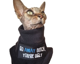 sizes F*** OFF  clothes for a sphynx cat,  Sphynx cat clothes, pet sweater, cat costume, goth cat clothes