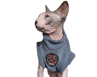 Tailles costume d'Halloween crâne, vêtements pour chat sphynx, vêtements pour chat Sphynx, pull pour animal de compagnie, costume de chat, vêtements pour chat sans poils