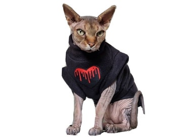 sizes BLEEDING HEART Sphynx cat  clothes for a cat, cat coat, top for a Sphynx cat - cat clothes, sphynx clothes,  HOTSPHYNX