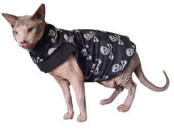 sizes comfy SKULLS Halloween cat costume for a Sphynx cat, soft fleece, clothes for a Sphynx cat, Katzenbekleidung, hairless cat clothes