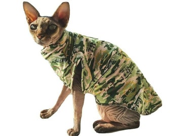 sizes MILITARY clothes for a sphynx cat,  Sphynx cat clothes, pet sweater, cat costume, goth cat clothes