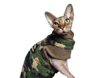Sphynx small Kitten Clothes: Super Warm Camo Stretch Jumper
