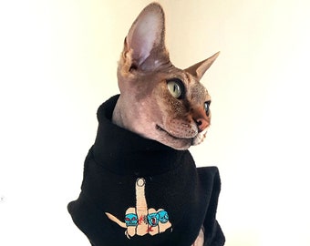 FINGER,  clothes for a sphynx cat,  Sphynx cat clothes, pet sweater, cat costume, goth cat clothes