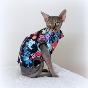 TATTOO cat, 2 way stretch cotton, clothes for a Sphynx cat, SPHYNX cat clothes, HOTSPHYNX, tattoo cat tops, 画像 1