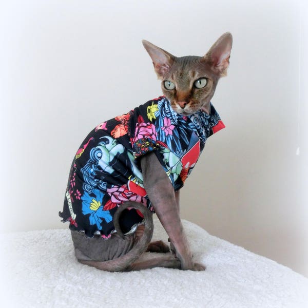 TATTOO cat, 2 way stretch cotton, clothes for a Sphynx cat, SPHYNX cat clothes, HOTSPHYNX, tattoo cat tops,