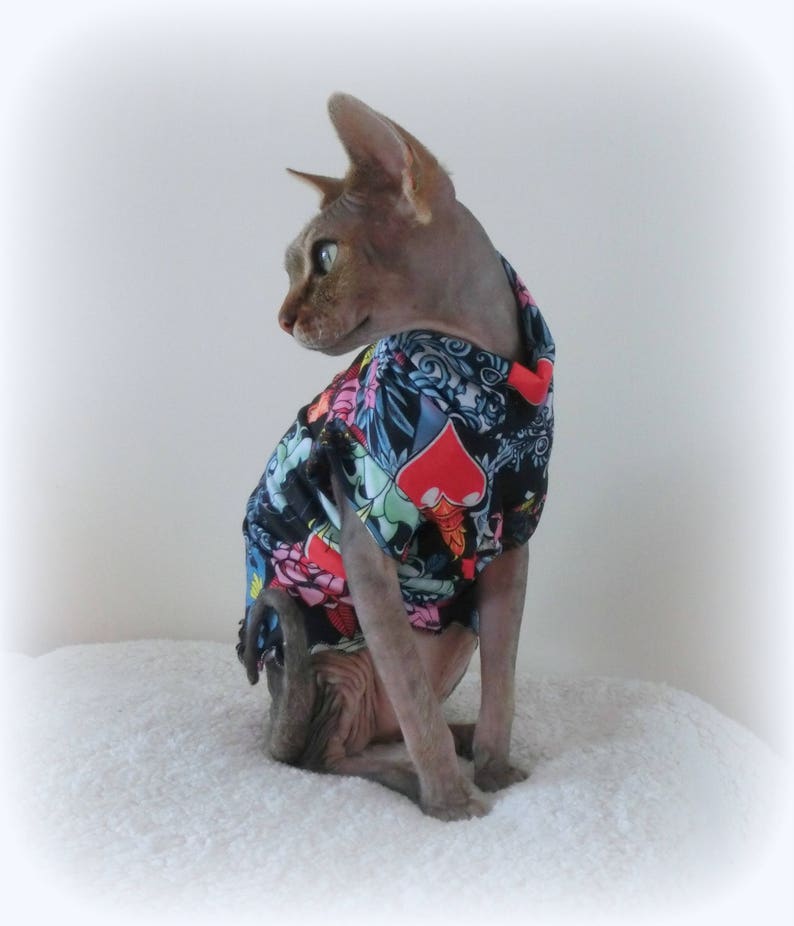 TATTOO cat, 2 way stretch cotton, clothes for a Sphynx cat, SPHYNX cat clothes, HOTSPHYNX, tattoo cat tops, image 3