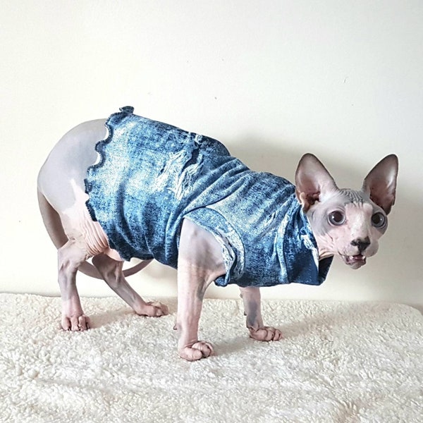 JEANS LOOK Sphynx cat clothes, pet clothes, hairless cat, Sphynx, summer cat clothes, Devon rex, clothes for Sphynx cats