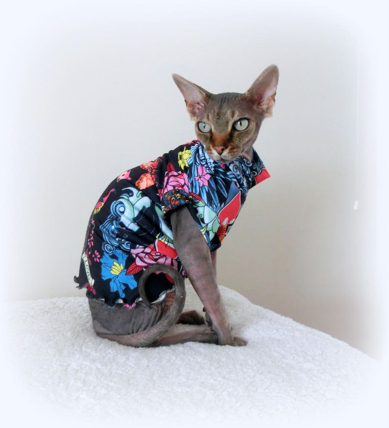 TATTOO cat, 2 way stretch cotton, clothes for a Sphynx cat, SPHYNX cat clothes, HOTSPHYNX, tattoo cat tops, 画像 1