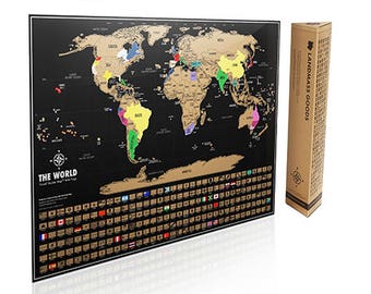 Scratch off Map - Black and Gold World Map - Scratch where you've been on the Travel Tracker Map ®- Perfect Gift for Travel Lovers - Poster