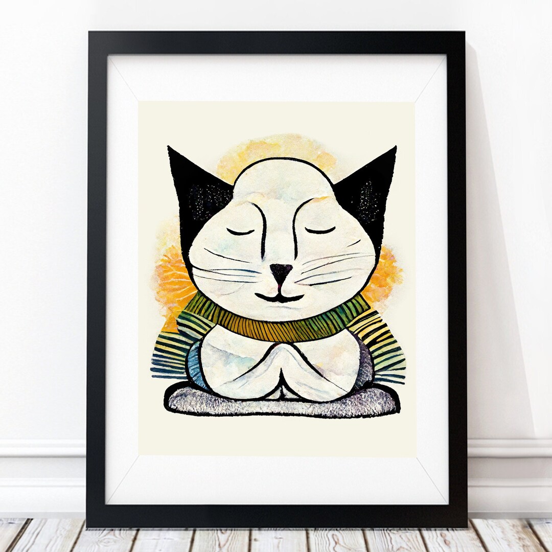 Cat Meditating Zen Decor Zen Cat Poster Zen Wall Art Etsy