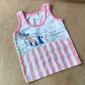 Vintage Toddler Top, Girls Summer Shirt Pink Stripe, Playtown 3T Mermaid Swimmer