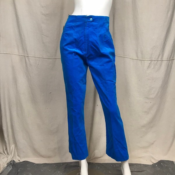 Blue Velvet Pants DEADSTOCK Vintage 60s High Waisted Women's Velveteen Slacks Small Size 4