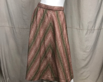 70s Chevron Skirt: Deadstock A-Line, Small, Pink Moss Green
