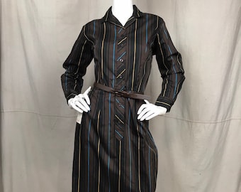 Striped 50s Dress Shirtdress Day Dress Serbin Size 4 DEADSTOCK // Vintage Button Down Dress Belt NOS