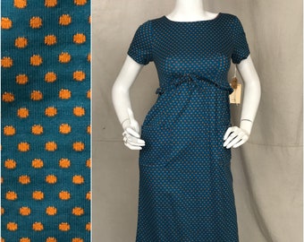 Blue 60s Dress Short Sleeve Minx Modes // Women's Polka Dot Small X-Small