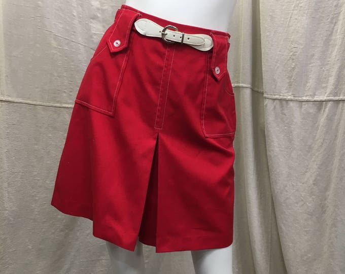 Red Mod Mini Skort // Vintage Belted Side Zipper - Etsy