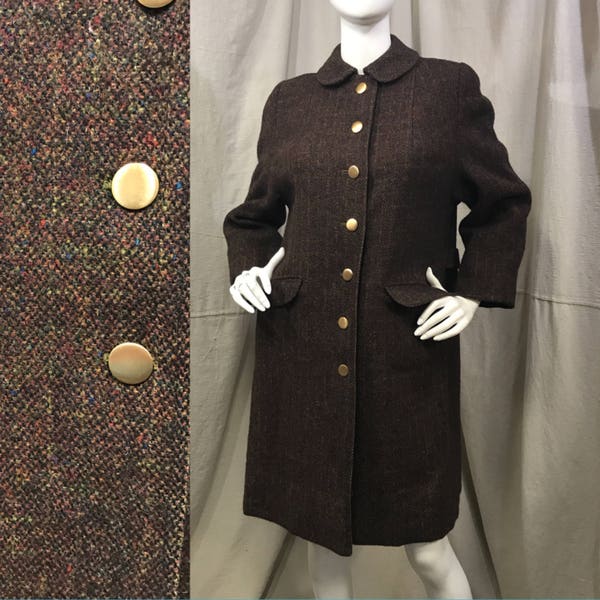 Harris Tweed Coat Mid Length Tar-Shire // Vintage Women's Medium Wool Coat