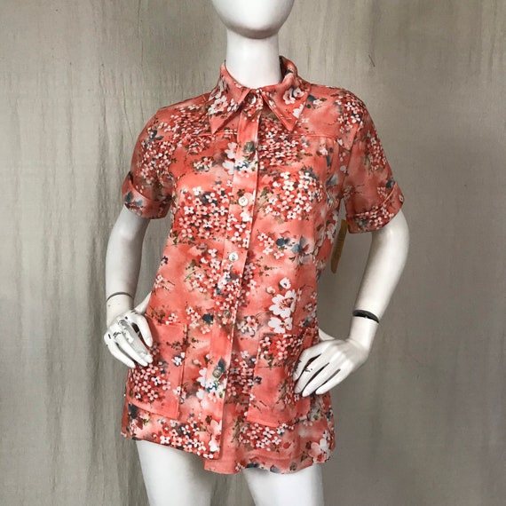 Button Down Tunic Floral Vintage Summer Cover Up … - image 3