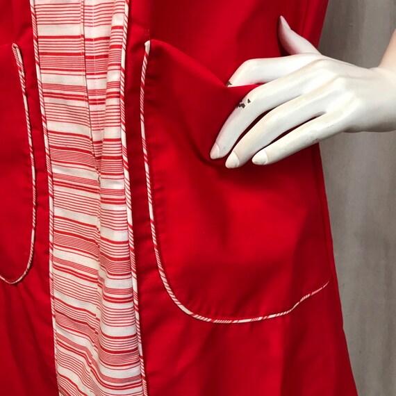 60s House Dress Vintage Red Stripe Size Medium //… - image 4