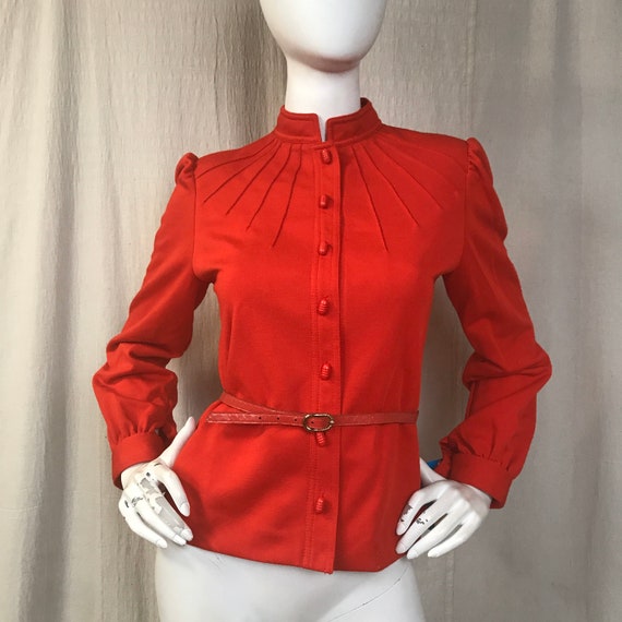 Red Shirt Long Sleeve Manchurian Collar Belted Bl… - image 1