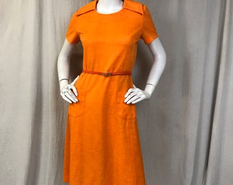 Orange Dress Short Sleeve Belted 60s // Collared Women's Dress Mod Style Size 10