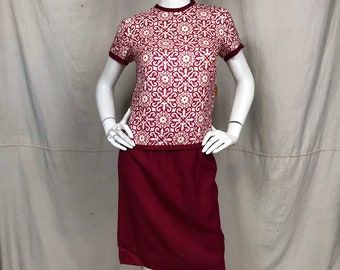 60s Red Skirt Top Set // Matching DEADSTOCK Skirt Blouse Set Size
