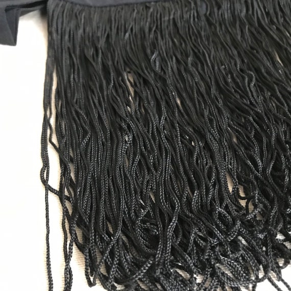 Vintage Knit Scarf 30s // Black Ascot Fringe DEAD… - image 4