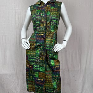 Vintage Serbin Dress by Muriel Ryan | 1960s Abstract Folk Patchwork Sheath Dress