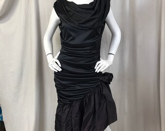 80s Black Asymmetrical Mermaid Dress: Vintage Deadstock Party Gown