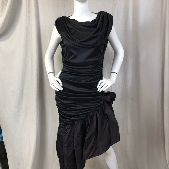 Black Formal Dress 80s Asymmetrical Mermaid // DE… - image 1