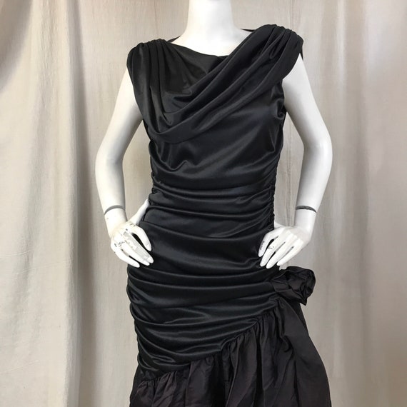 Black Formal Dress 80s Asymmetrical Mermaid // DE… - image 2