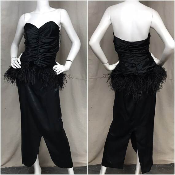 80s Dress Strapless Feathers// DEADSTOCK Vintage F