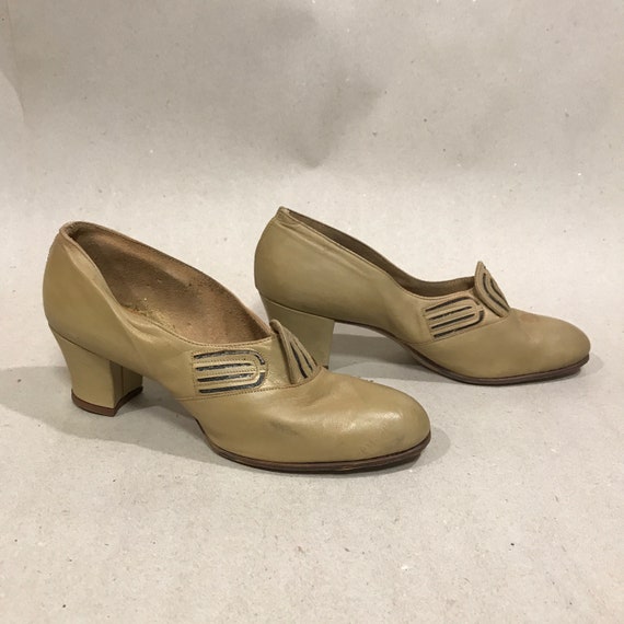 Art Deco Heels Tan Size 6 NOS Deadstock 30s 20s Sh