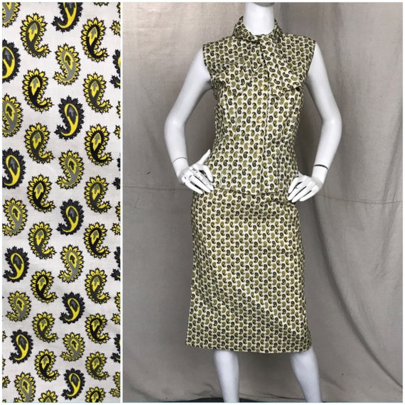 50s Paisley Skirt Top Set // Matching Yellow Black