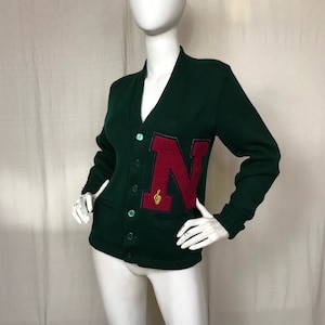 Letterman Sweater Green Vintage Cardigan Red N Choir Musical Note Hipster