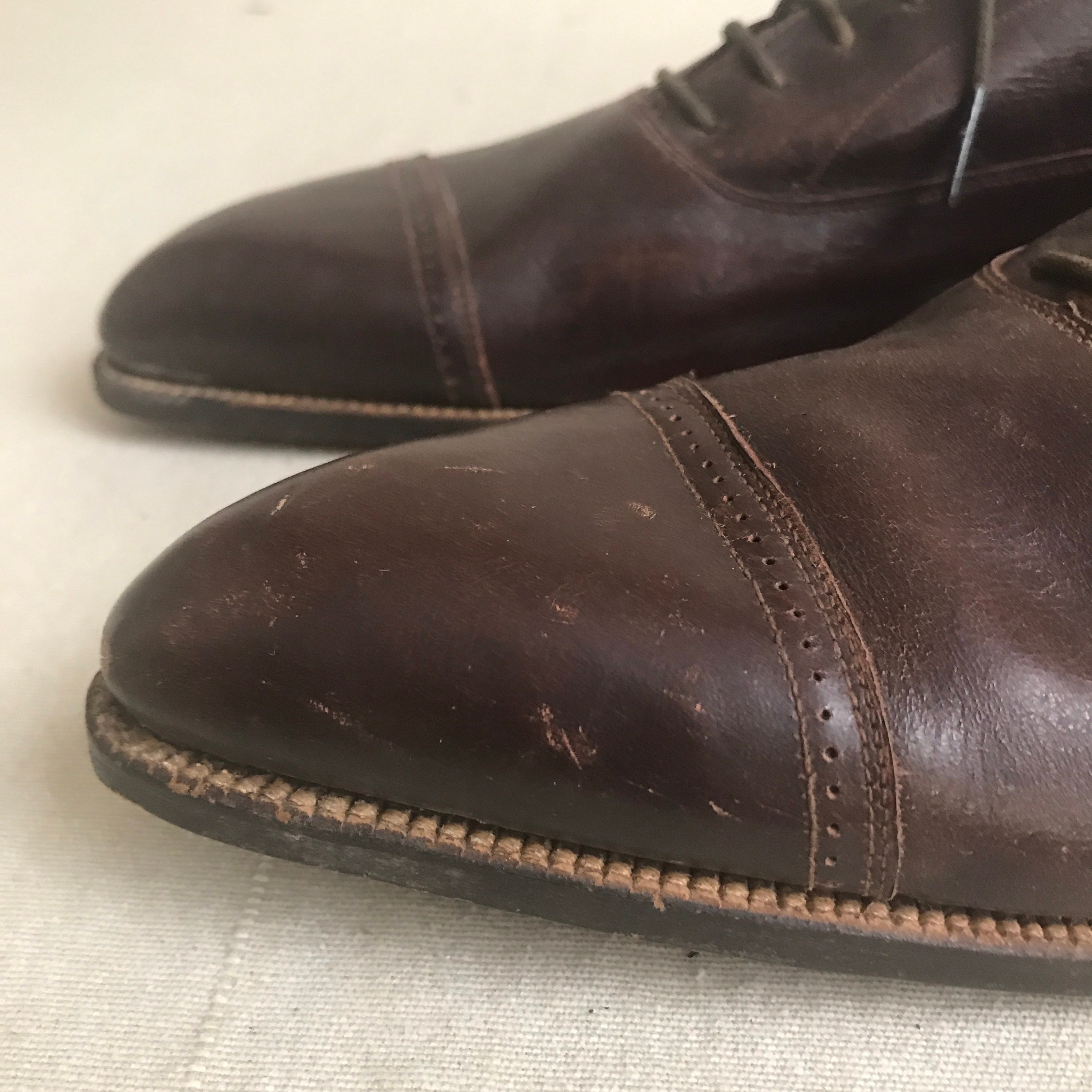 Oxfords Cap Toe Size 8 Shoes VTG Brown Leather DEADSTOCK 1910s | Etsy