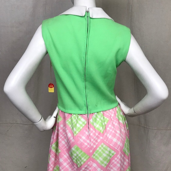 Maxi Dress Sleeveless 60s 70s // Green Pink Plaid… - image 4