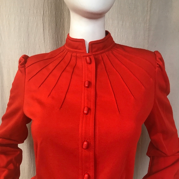 Red Shirt Long Sleeve Manchurian Collar Belted Bl… - image 4