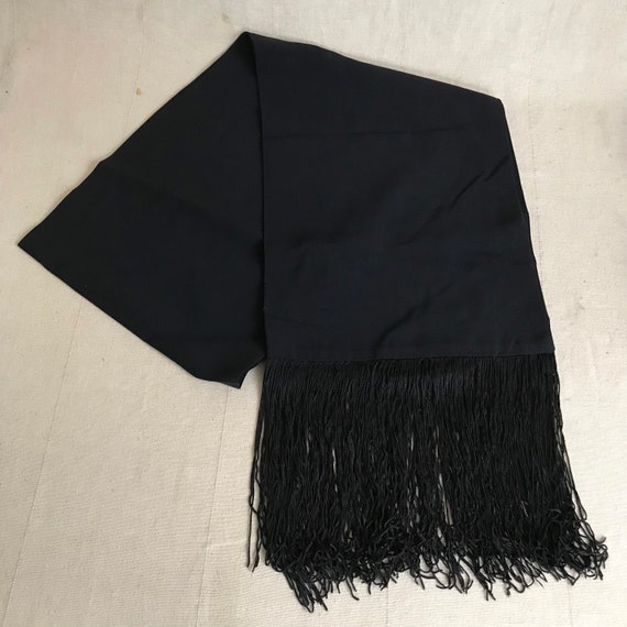 Vintage Knit Scarf 30s // Black Ascot Fringe DEAD… - image 5