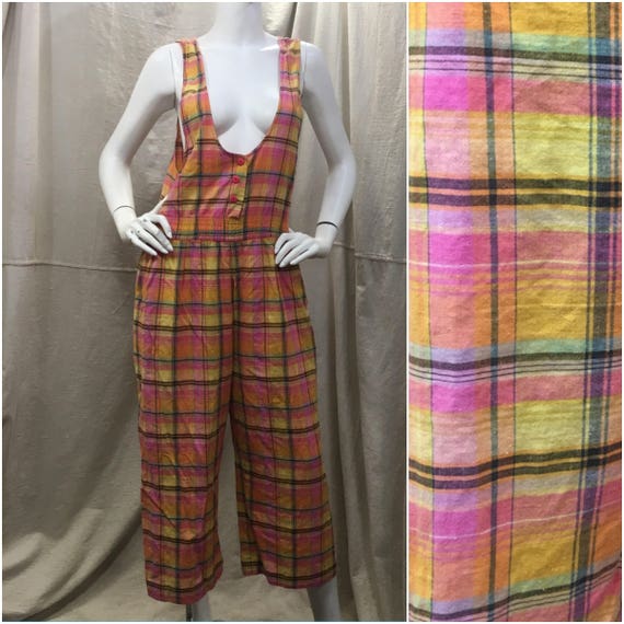 plaid suspender jumpsuit