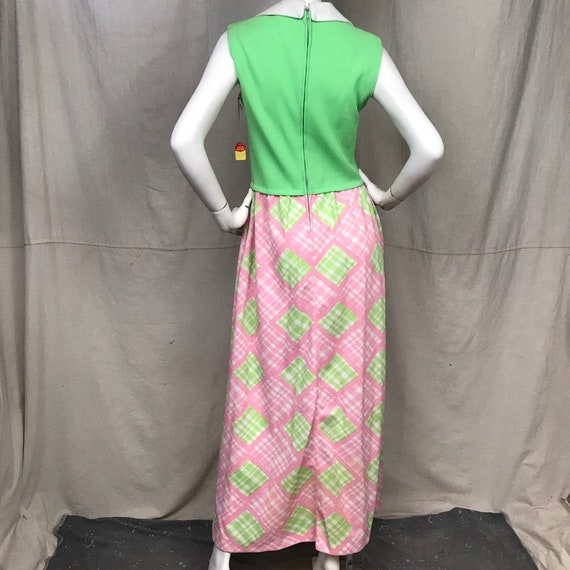 Maxi Dress Sleeveless 60s 70s // Green Pink Plaid… - image 5