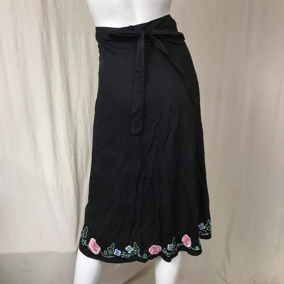 Embroidered Wrap Skirt: Black Cotton Floral Bali … - image 2