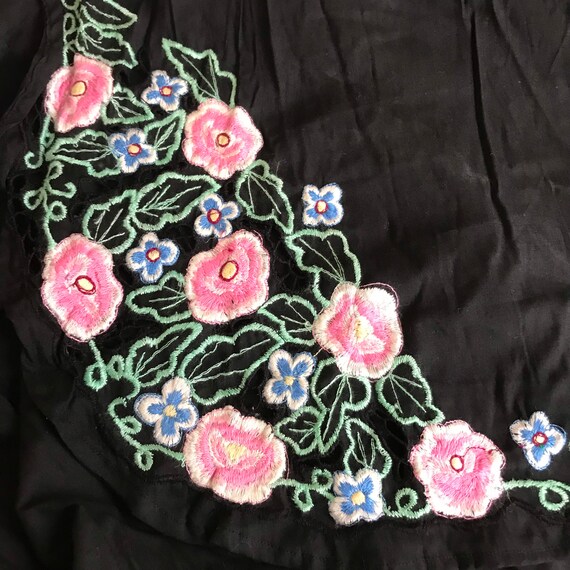 Embroidered Wrap Skirt: Black Cotton Floral Bali … - image 5