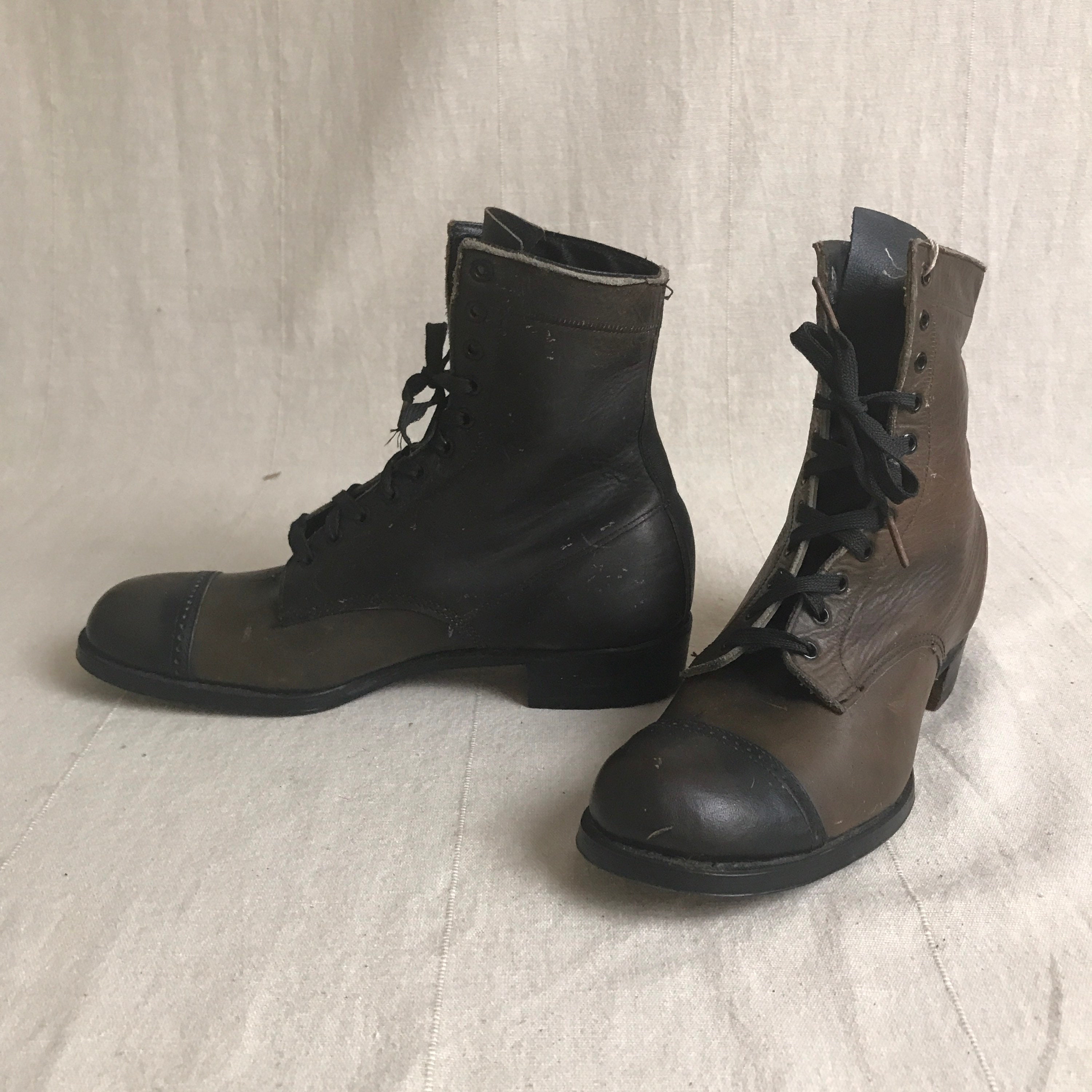 Ankle High Boots VTG Leather Lace up 